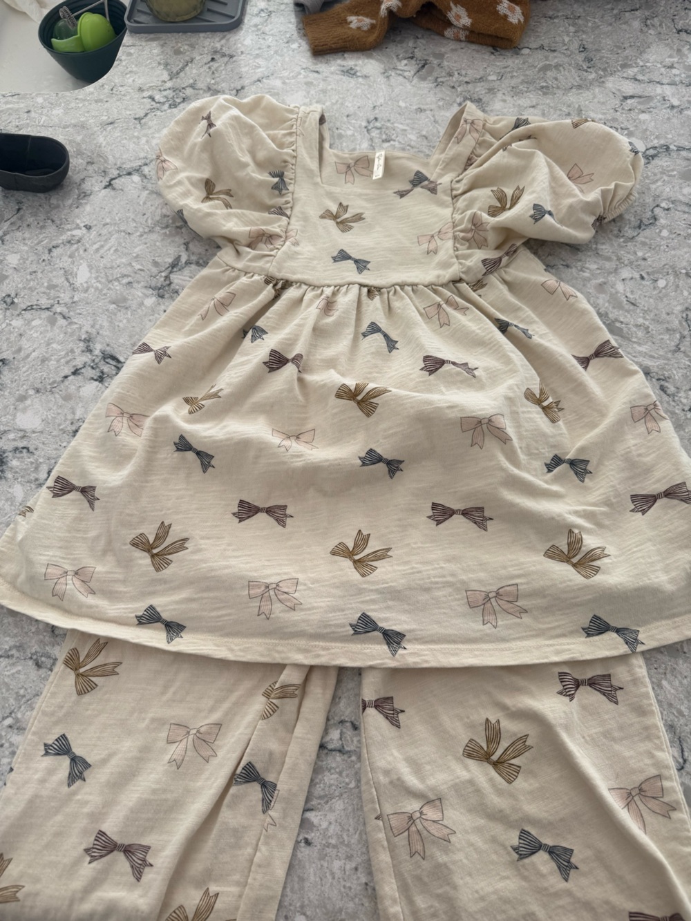 Rylee + Cru Cream Bow-Print Skirted Top and Pants Set
